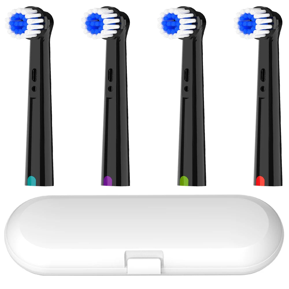 Toothbrush Travel Container and 4 Soft Rotating Replacement Brush Heads Compatible with Oral B Electric Toothbrush, for 1000 500