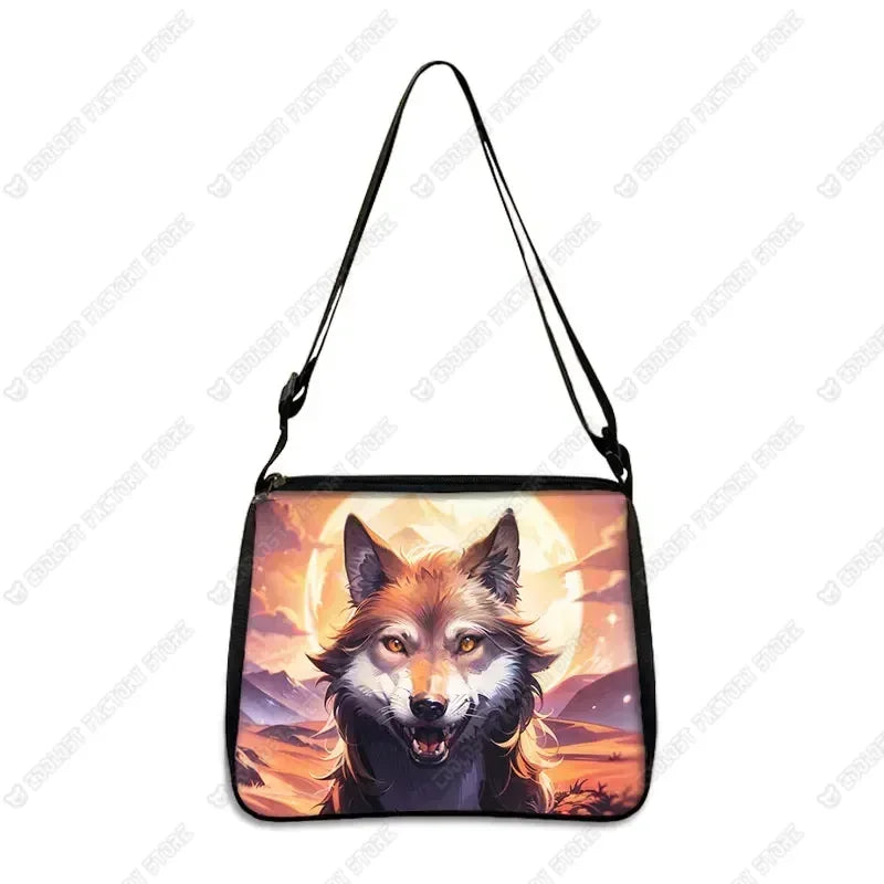Howling Wolf Under The Moonlight Handbags Baby Wolf Messenger Bag Cool Howling Wolf Shoulder Bag Crossbody Bag Phone Holder
