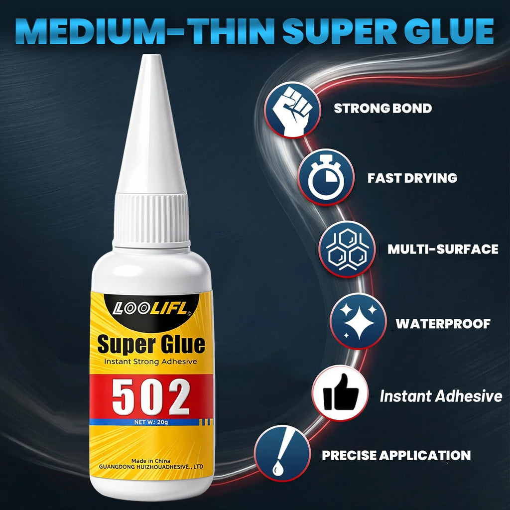 LOOLIFL 502 Super Glue Quick-drying Instant  Cyanoacrylate Adhesive Leather Rubber Glass Wood Metal Strong Bond Liquid Glue Tool