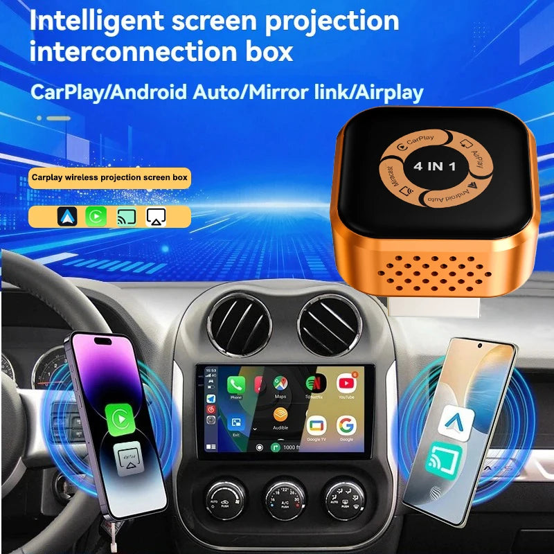 2026 Mini 4 in1 Wired to Wireless CarPlay Dongle Android Auto Airplay Wireless Adapter WiFi Dongle USB Plug and Play Mirror link