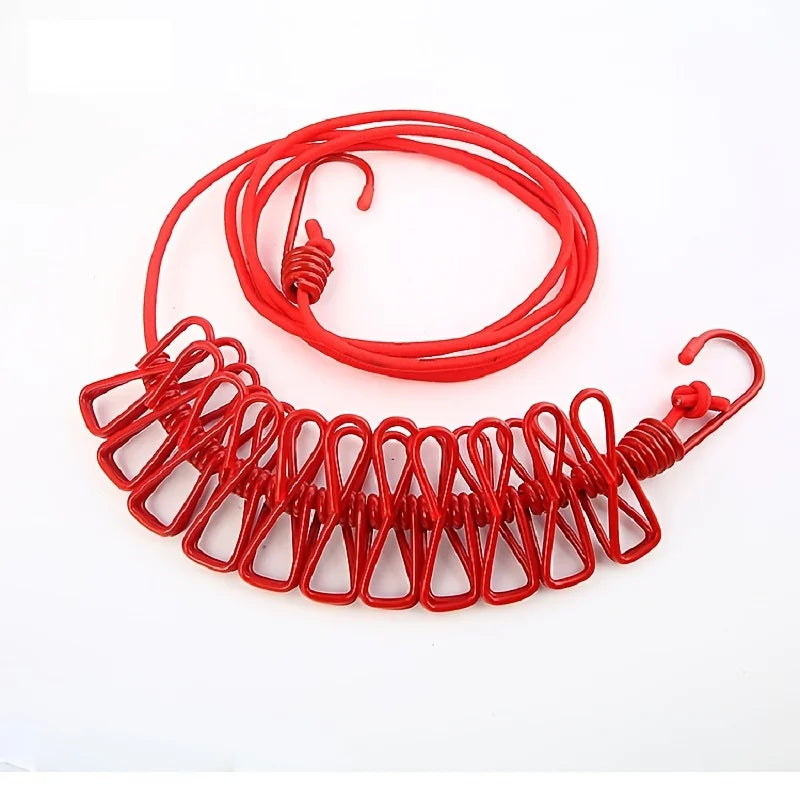 Outdoor Clip Clothesline Travel Portable Retractable Windproof Drying Rope with 12 Clips Hanger Clothesline