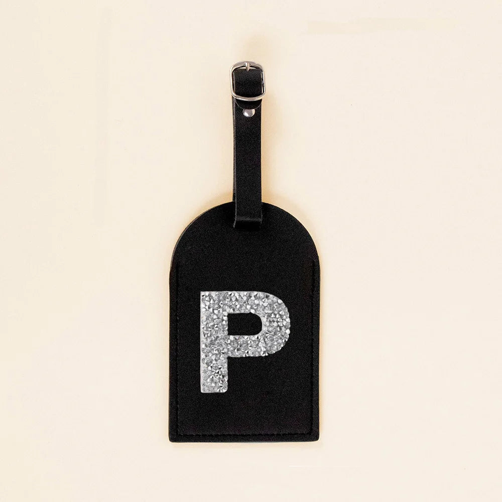 Initial Rhinestone A-Z Monogram PU Leather Luggage Tags for Suitcase Travel Accessorie Baggage Handbag Tags Bag Label Tag Gifts