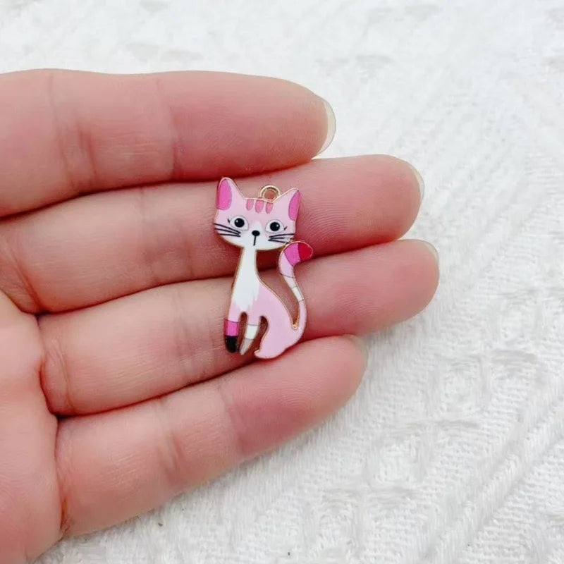 10pcs Cute Alloy Printed Cat Pendant Accessories DIY Keychain Pendant Accessories