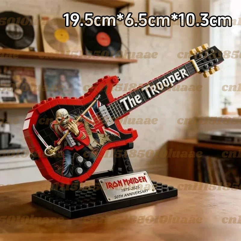 Rock Band  Iron Maiden Electric Guitar Building Blocks Model DIY Assembly Brick Ornament Creative Toy Gift Desktop Decoration