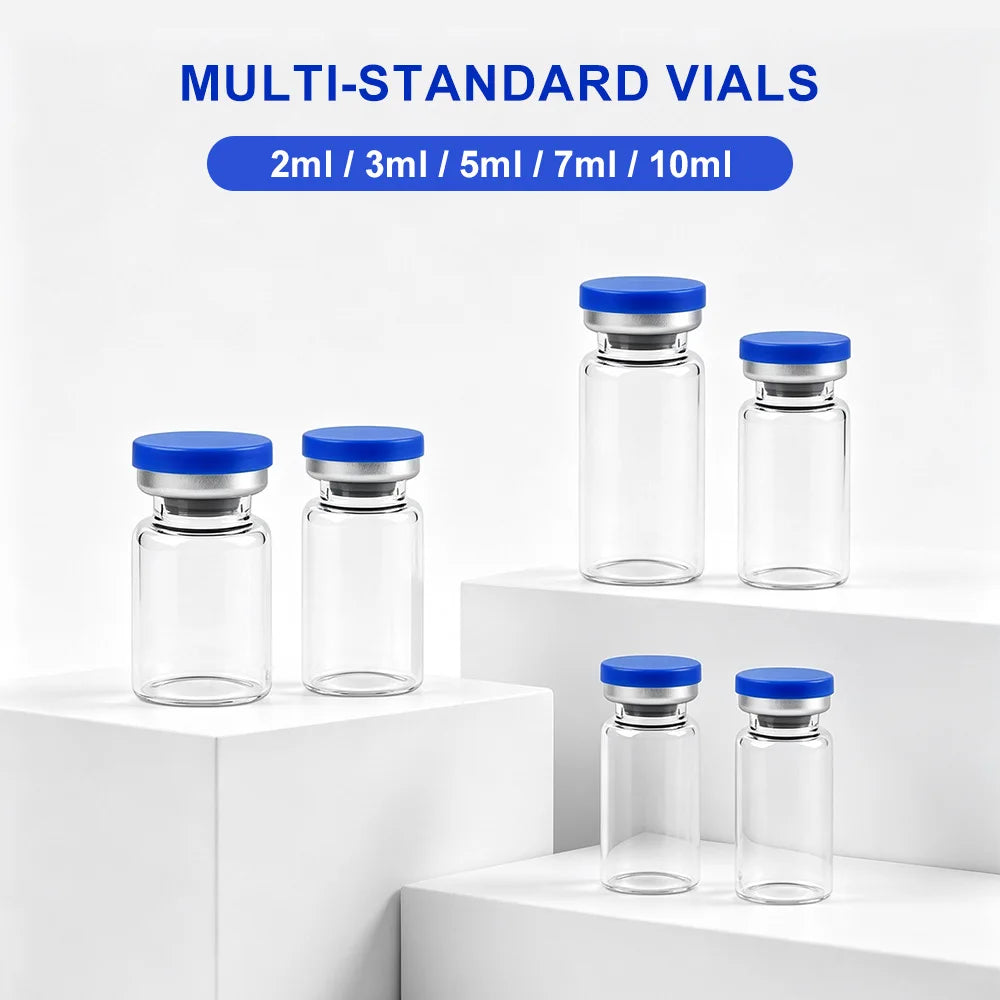 3/5/7/10ml Glass Vials for Injections,Thickened Sterile Empty Vials Sealed with Rubber Stopper for Injections with Sealed Cap