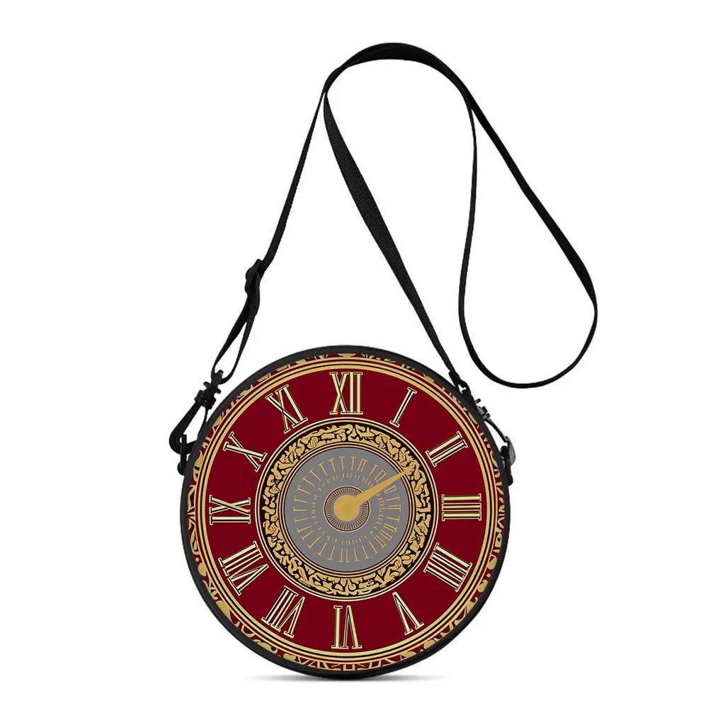 Clock Print Round Shoulder Bag Casual Messenger Bag Daily Adjustable Strap Crossbody Bag for Woman Best Gifts 2D Flat