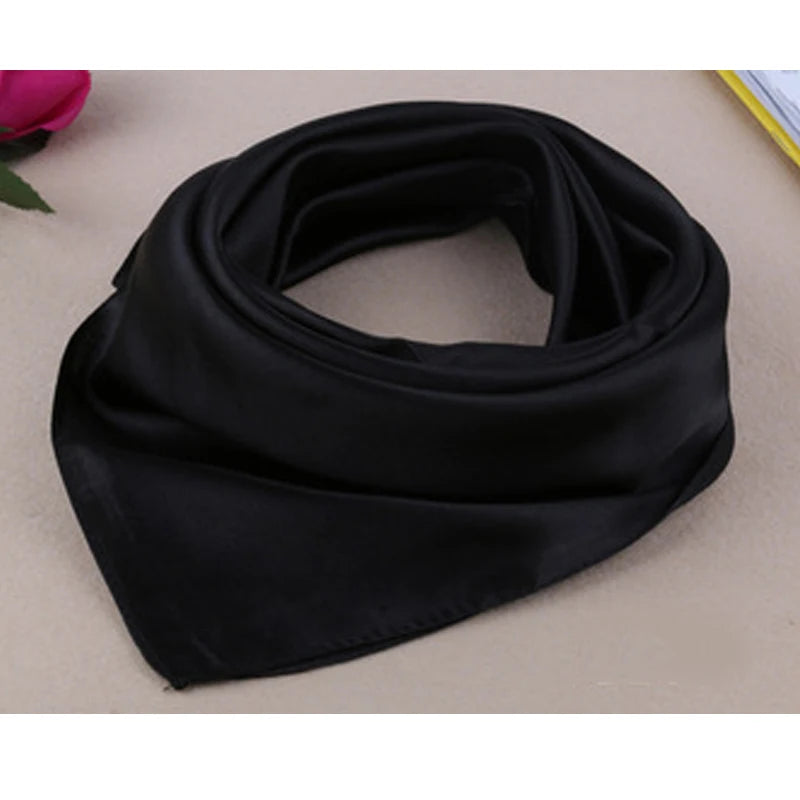 Four seasons new Solid Color Women Silk Scarf Fashion Airline stewardess Occupation 60X60cm small Kerchief Party Gift F1044