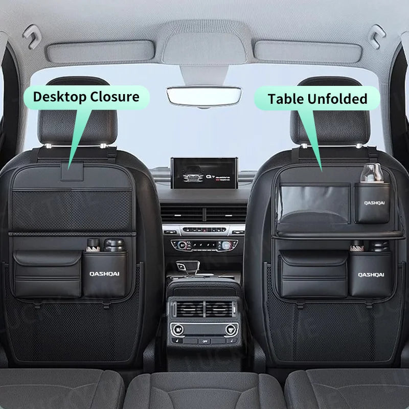 Car Seat Back Organizer Backseat Storage Bag with Foldable Table Tray Tablet Holder Tissue Box For Nissan Qashqai J10 J11 J12