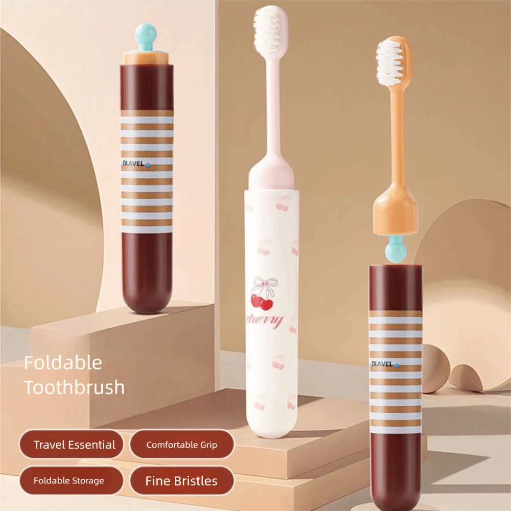 2-IN-1 Travel Toothbrush Set Foldable Portable Toothpaste Tube Storage Box Soft Bristled Mini Folding Toothbrush Dispenser