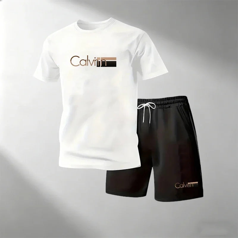 2026 Summer Men Streetwear Two Piece Set O Neck T Shirt Sports Shorts Quick Dry Fitness Running Outfit Fashion Casual Tracksuit
