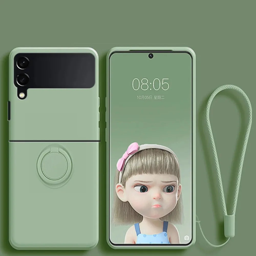 Hot Sales Skin Feel Liquid Silicone Flip Case for Samsung Galaxy Z Flip 7 FE 6 5 4 3 Anti-Drop Ring Holder Magnetic Bracket Case