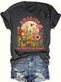 Women's plus size tank top America Wild Flowers Butterfly Text Suitable for sports and daily wear sleeveless casual top, summer