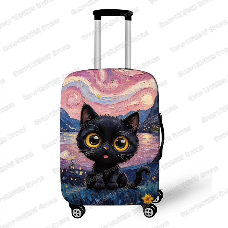 Oil Painting Van Gogh Black Cat Luggage Covers for Travel The Starry Night Suitcase Covers Trolley Case Protective Cover Gift