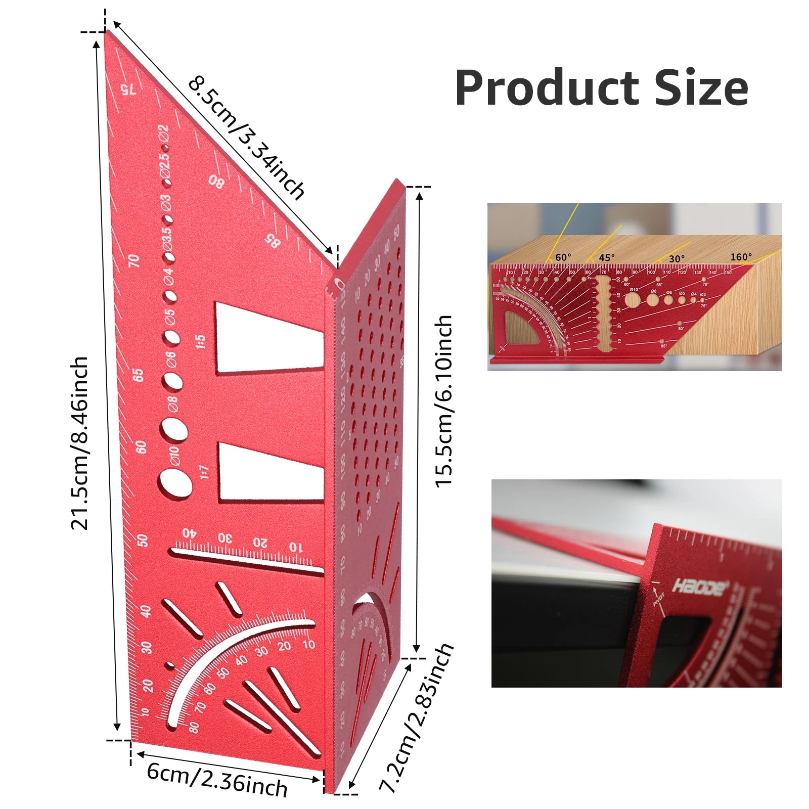 3D Multi-Angle Measuring Ruler Aluminum Alloy 45/90 Degree Multifunctional Ruler Miter Triangle Ruler Dual 45° Angle Marking