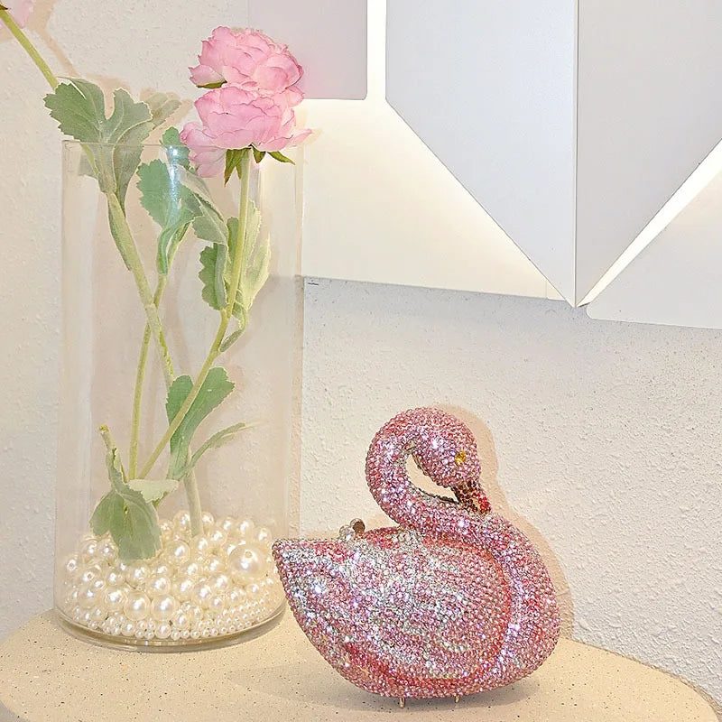 Swan Women Stones Evening Clutch Bags Brides Animal Rhinestone Purses and Handbags Luxury Designer Gems Shoulder Bags