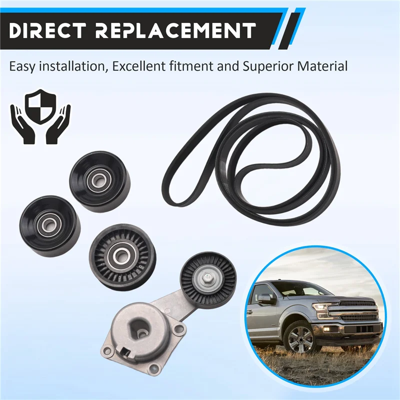 Drive Belt Tensioner Kit DBK061025B ACK061025 90K-38274A Serpentine Belt Assembly For Ford F-150 F-250 F-350-Boom
