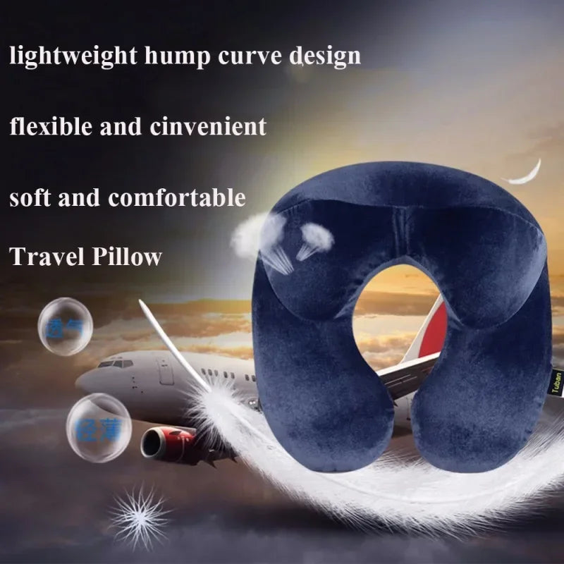 4-Color U-Shape Inflatable Travel Pillow Comfortable Neck Support for Airplane Sleep Travel Accessories Home Textile