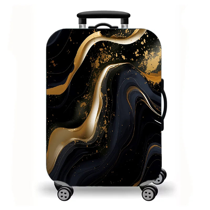 Luggage Cover, Gold Foil Fluid Marble Agate Print Stretch Suitcase Protector, Luxury Neutral Abstract Travel Design