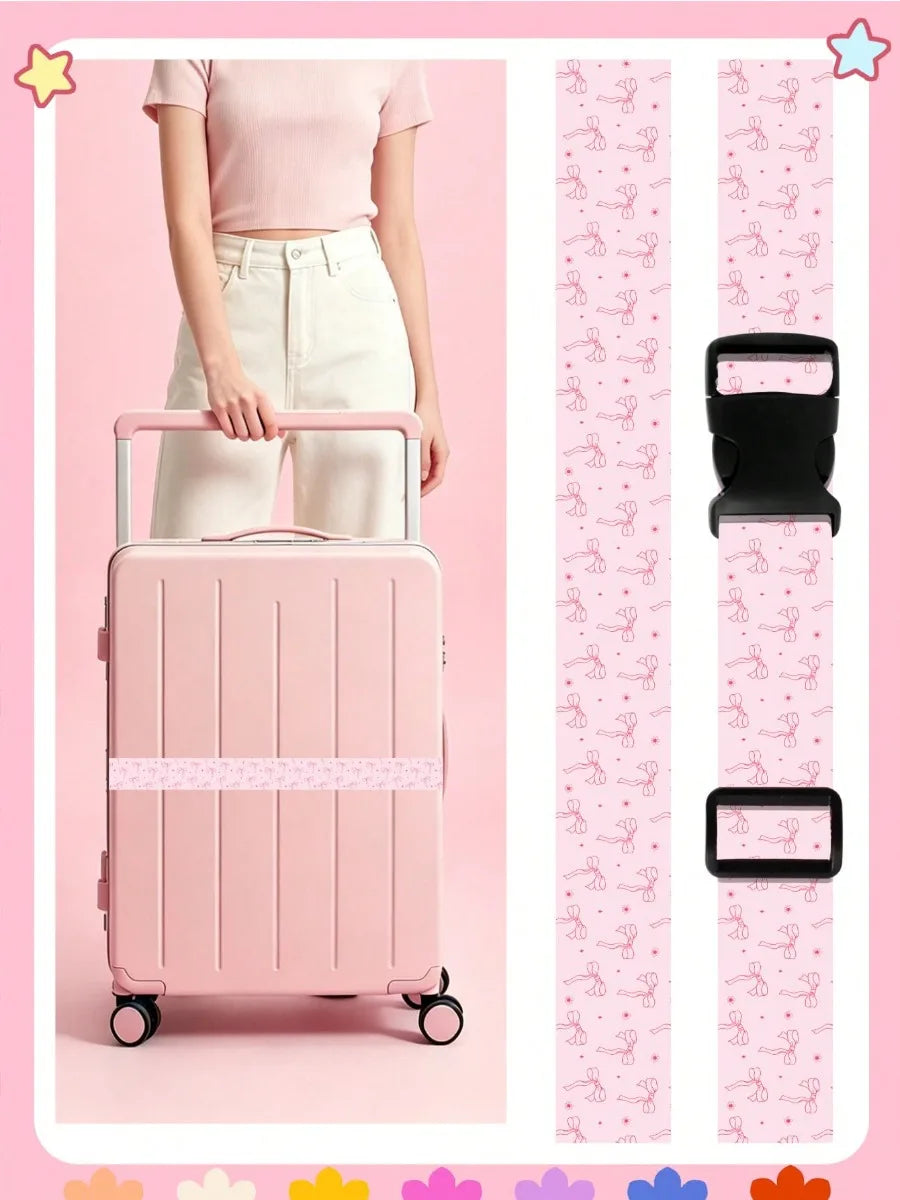 Small Fresh Print  Adjustable Luggage Strap for Suitcase, Soft Fabric Travel Belt with Buckle, Lightweight Bag Strap for Women