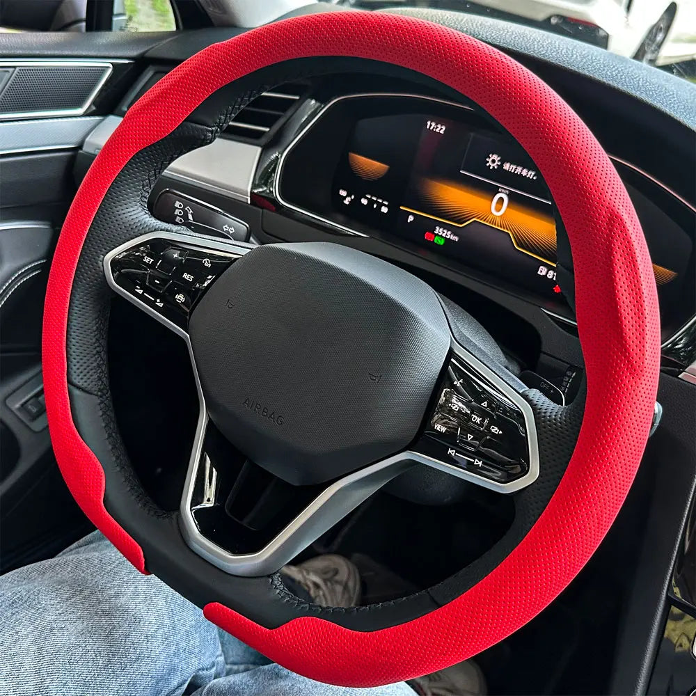 Steering Size 36-38cm Universal Non-slip Round Breathable Leather Car Steering Wheel Cover Protector Suitable Auto Accessories