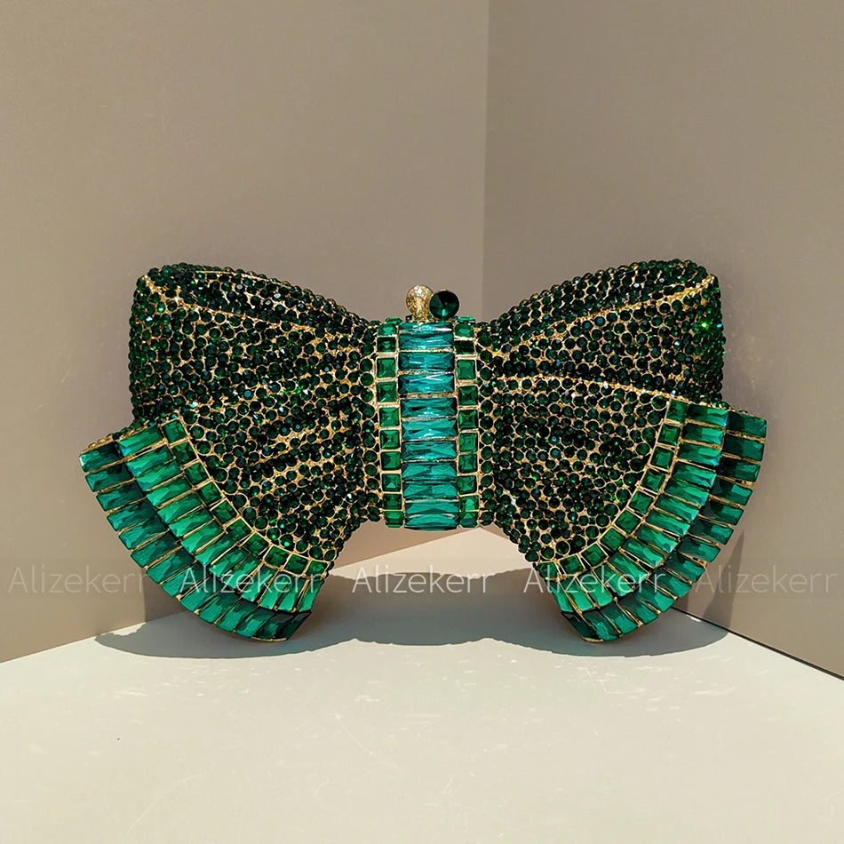 Alizekerr Bow Crystal Evening Bags Women Luxury Designer Boutique Metallic Rhinestone Clutch Purses And Handbags Wedding Party