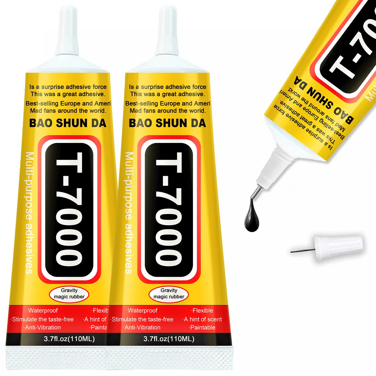 T7000 Black Soft Adhesive T-7000 Computer Touch Screen and Mobile Phone Touch Screen for Anti-Vibration Shelf Repair Coating 15/25/50/110ml with Precision Syringe