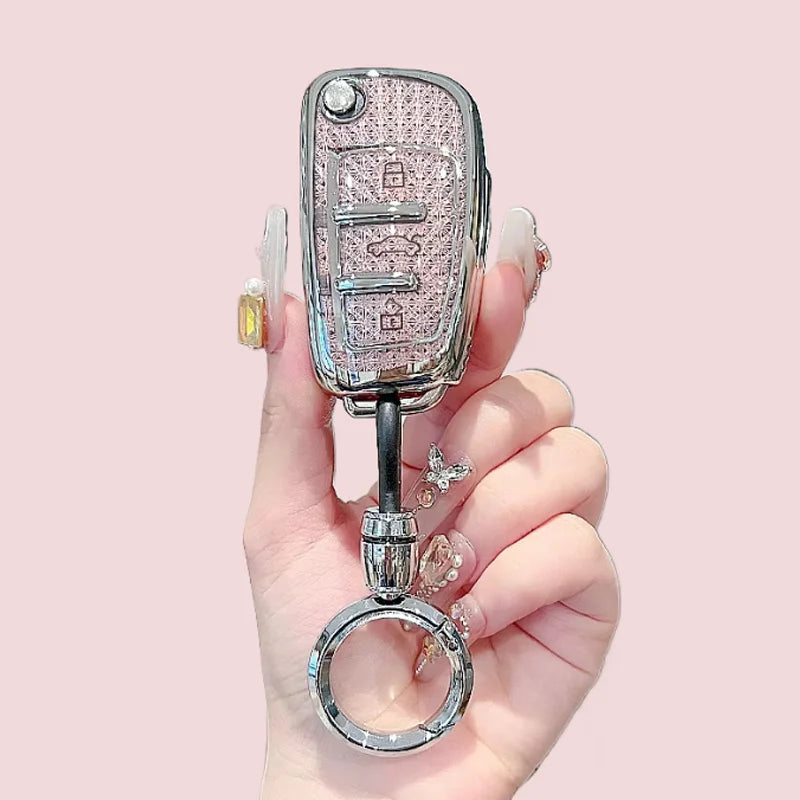 Luxury Diamond Pattern TPU for Audi A1 A3 A4 A5 A6 A7 Q3 Q5 S6 B6 B7 B8 C6 8P 8V 8L TT RS Flip Car Key Case Cover Fob Keychain
