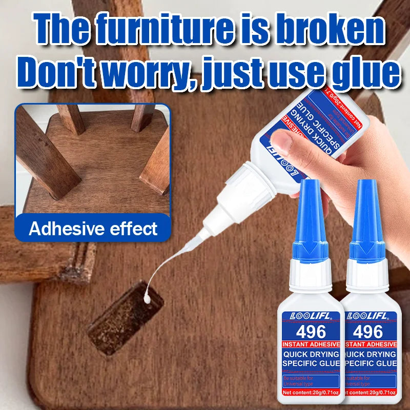 LOOLIFL 496 high strength instant glue, super glue, cyanoacrylate glue, suitable for glass, metal, plastic, wood, rubber, not easy to whiten, long lasting, send glue tube, factory direct, 20ml, 1-3pcs.