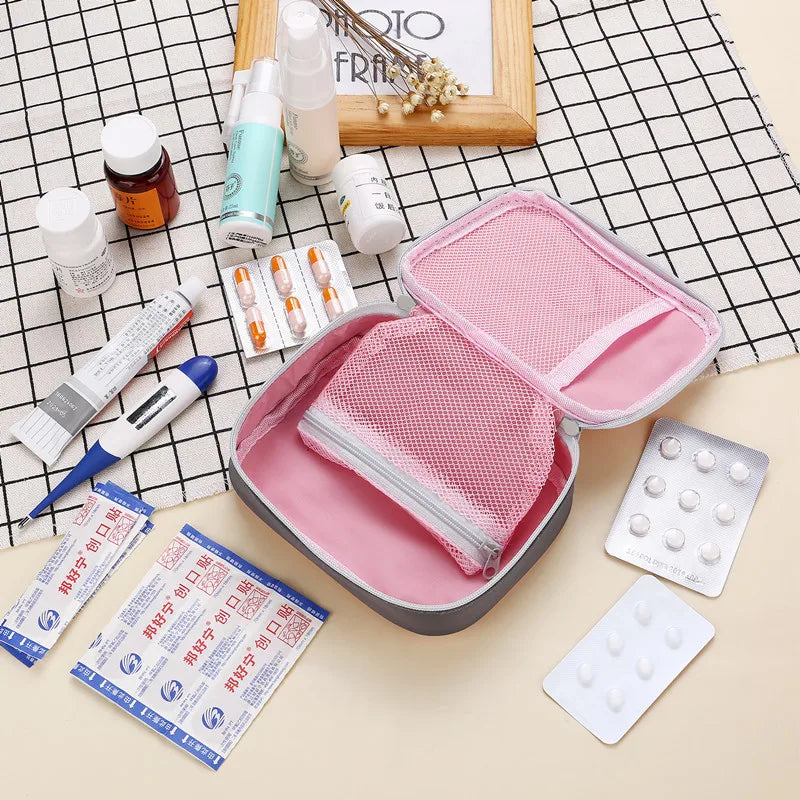 Mini Home First Aid Kit Multi-functional Storage Bag Portable Tablet Storage Large Capacity and Multiple Compartments