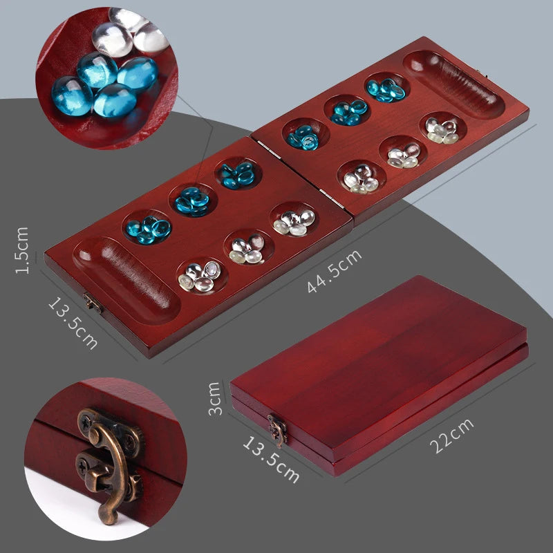 1set Chestnut Pine Foldable Mancala Board Game - Fun Classic Table Game with Wooden Board for Adults & Kids