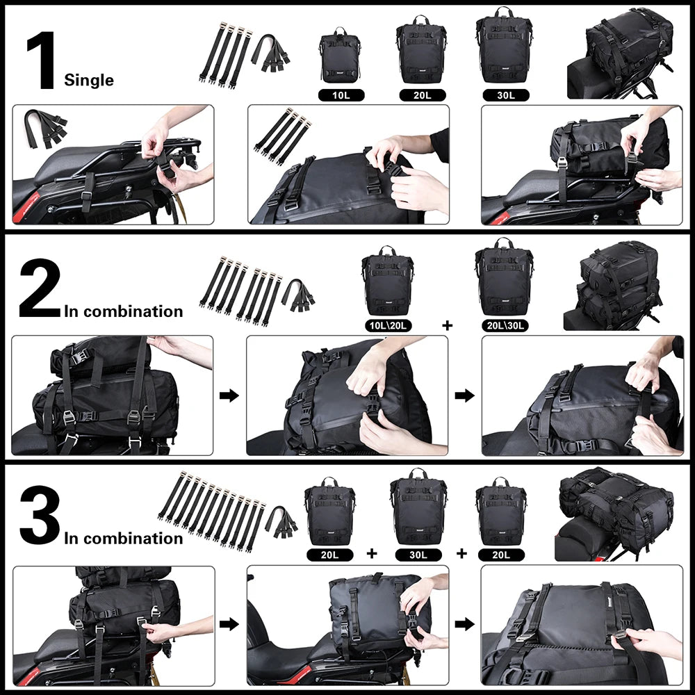 Rhinowalk Motorcycle Side Bag Waterproof Rear Seat Bag 10L 20L 30L Multi-Function Backpack Bumper Modification Luggage Pack