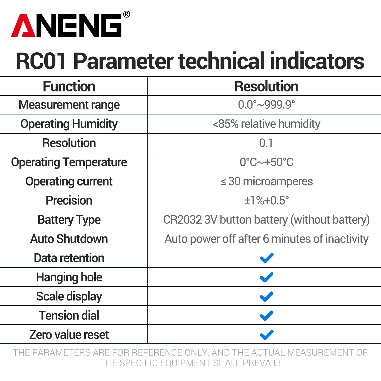 ANENG RC01 Digital Protractor Angle Finder Goniometer 0.1° Resolution ±1% ±0.5° Accuracy 0.0°-999.9° Woodworking Measuring Tool