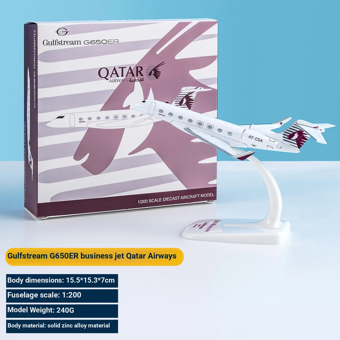 G650ER 1/200 Scale Private Business Jet Model Gulfstream Collectible Display Piece Gift Set for Model Enthusiasts