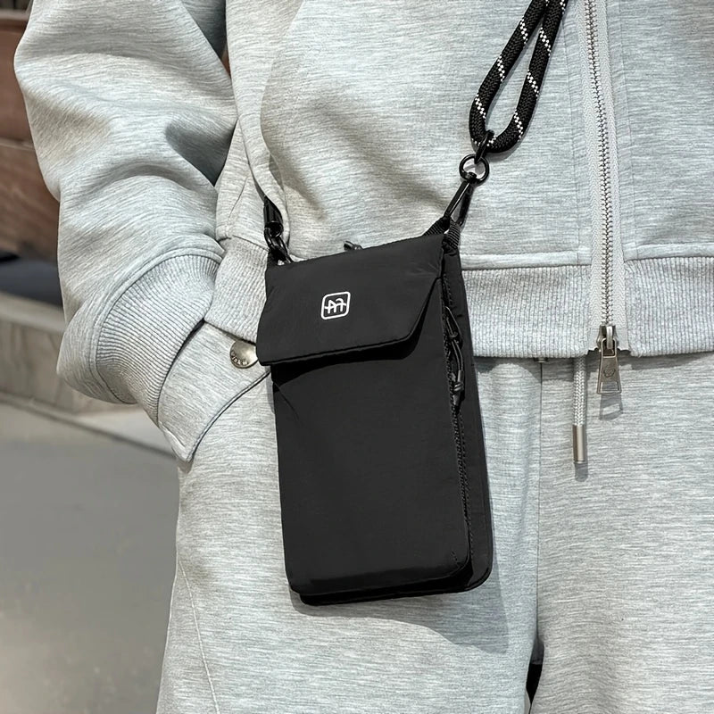 Crossbody Phone Bag Nylon Vertical Shoulder Pouch with Zipper Pocket Passport Wallet Travel Daily Storage Purse for Small Items