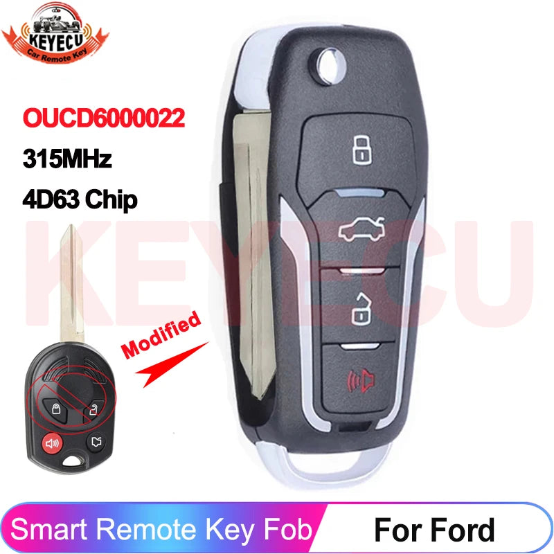 KEYECU OUCD6000022 Upgraded 4 Buttons For Ford Flex Focus Fusion Edge Escape Mustang 4D63 80Bit Chip 315MHz Car Remote Key Fob
