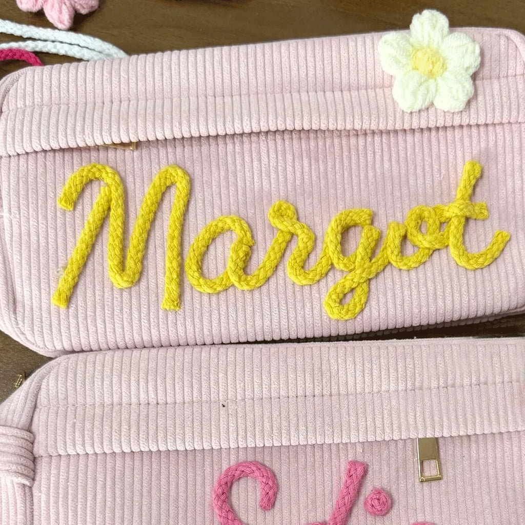 1pc Custom Corduroy Makeup Bag: Personalized yarn name bag, stylish and simple mini portable storage bag with large capacity