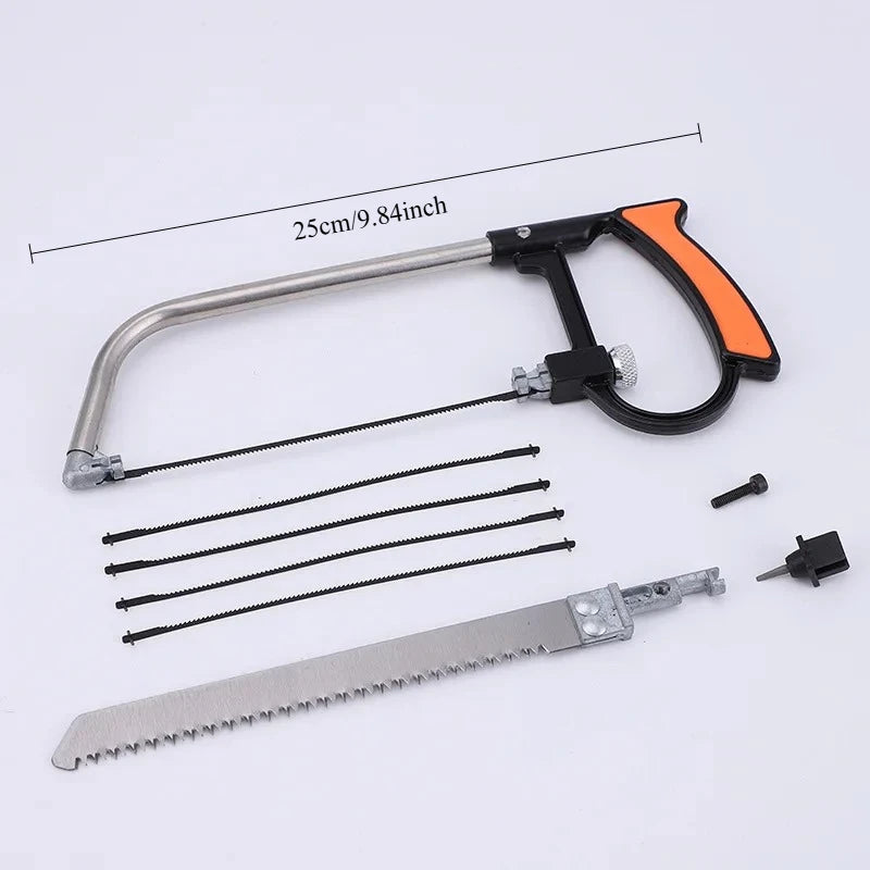8in1 Multi-Purpose Hand Saw DIY Steel Saw Kit with 6 Blades for Woodworking Metalworking Glass Cutting Model Hobby Tool