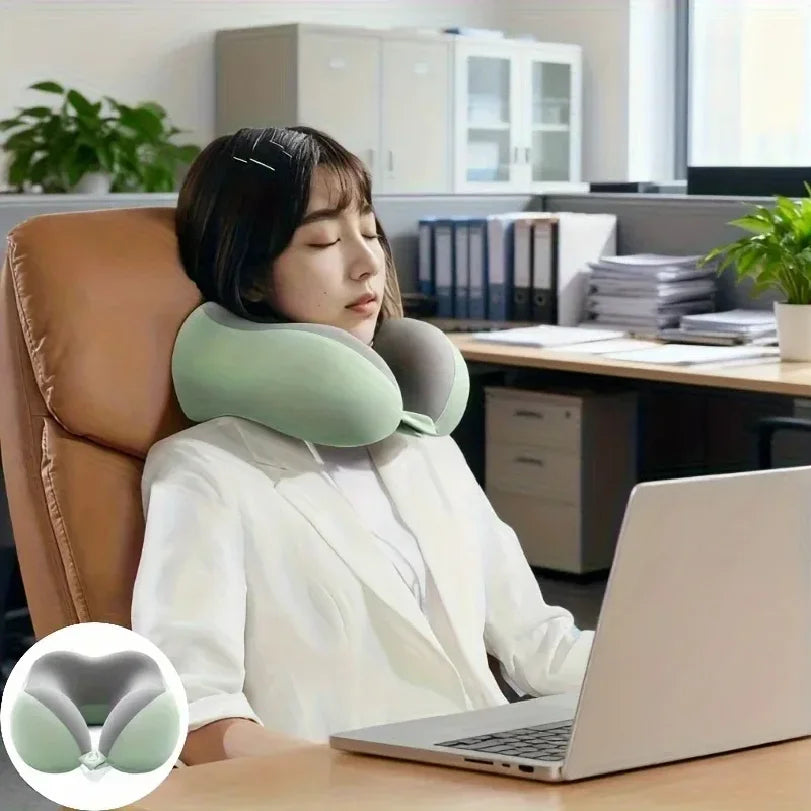 Ergonomic U-Shaped Neck Pillow with Storage Bag,Memory Foam Travel & Office Support, Removable,Machine-Washable Cover