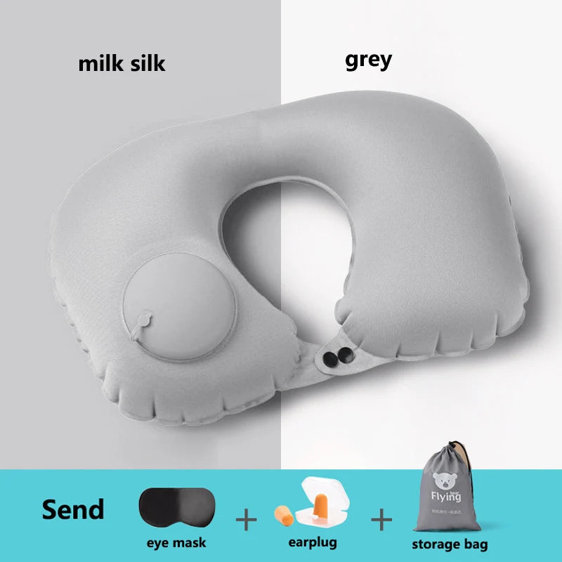 New Outdoor Camping Inflatable U-shape Pillow Comfort Neck Support Milk Silk & Flocked Travel Pillow for Car Plane And Home Use