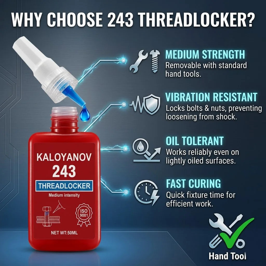 243 Threadlocker Glue Medium Strength Anaerobic Sealant Anti-Loosening Screw Adhesive for Automotive Bolts Nuts Repair 50ml
