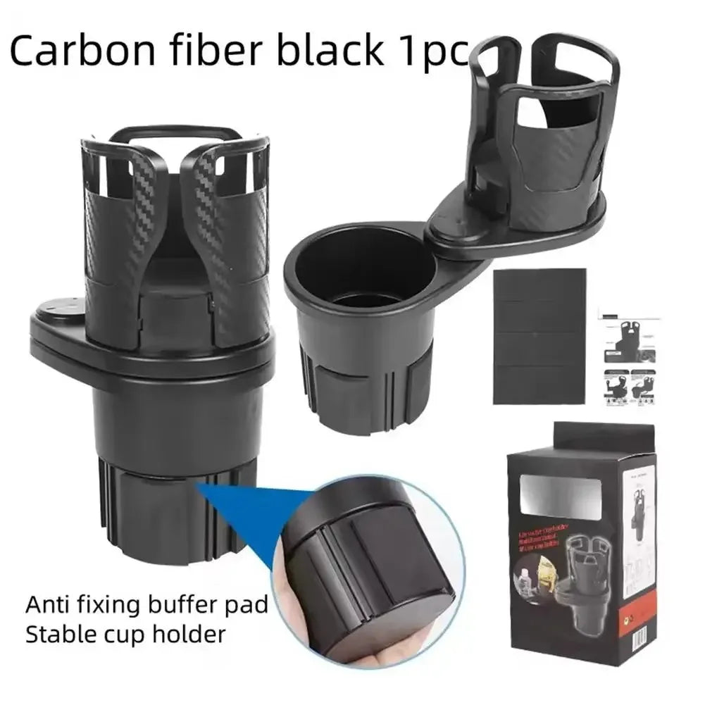 Double-Deck Car Cup Holder 360° Rotating Split Design Adjustable 73-150mm for Truck SUV Center Console with Sponge Pad