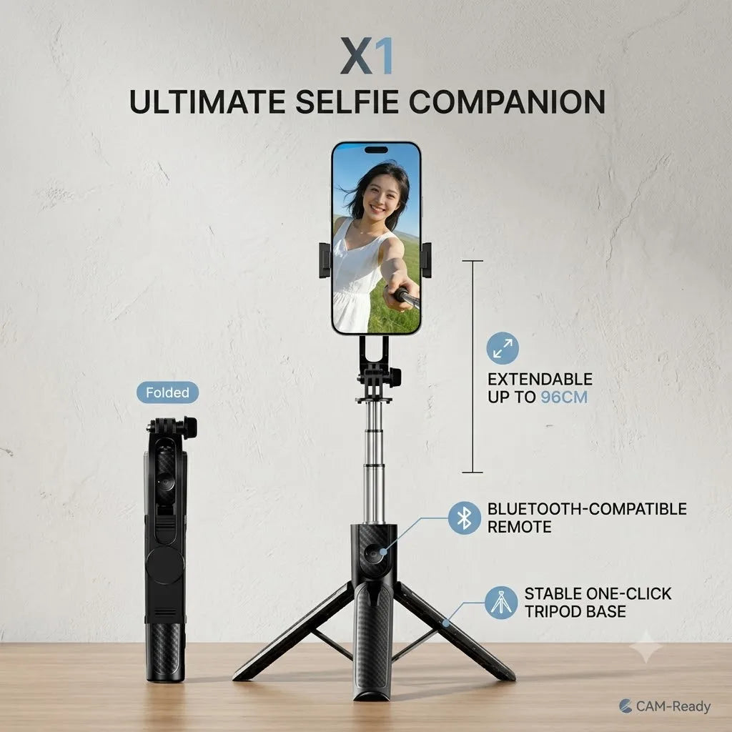 Bluetooth Selfie Stick Tripod 100cm Extendable Wireless Remote Foldable Phone Stand for Mobile Phone Travel Selfie Vlog Shooting