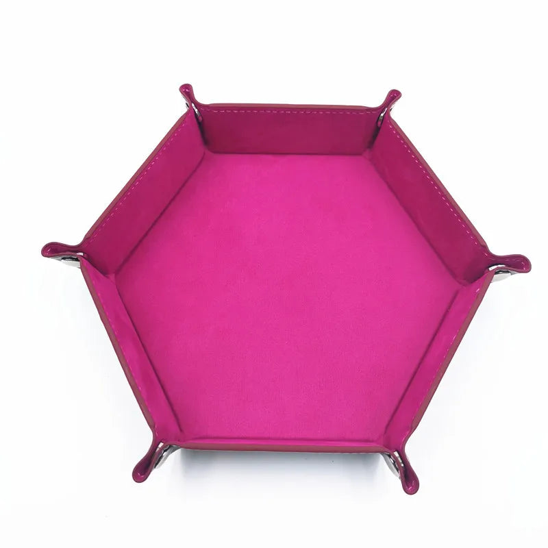 18Colors Foldable Dice Tray PU Leather Flannel Hexagonal Dice Rolling Plate Table Game Office Sundries Key Portable Storage Box