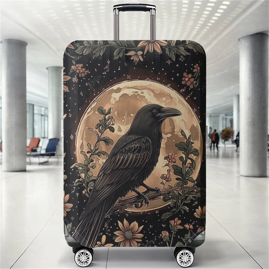 Moonnight Crow Flower Pattern Luggage Protective Cover, suitable for 18-32 inch luggage covers, luggage handle gloves, travel ac
