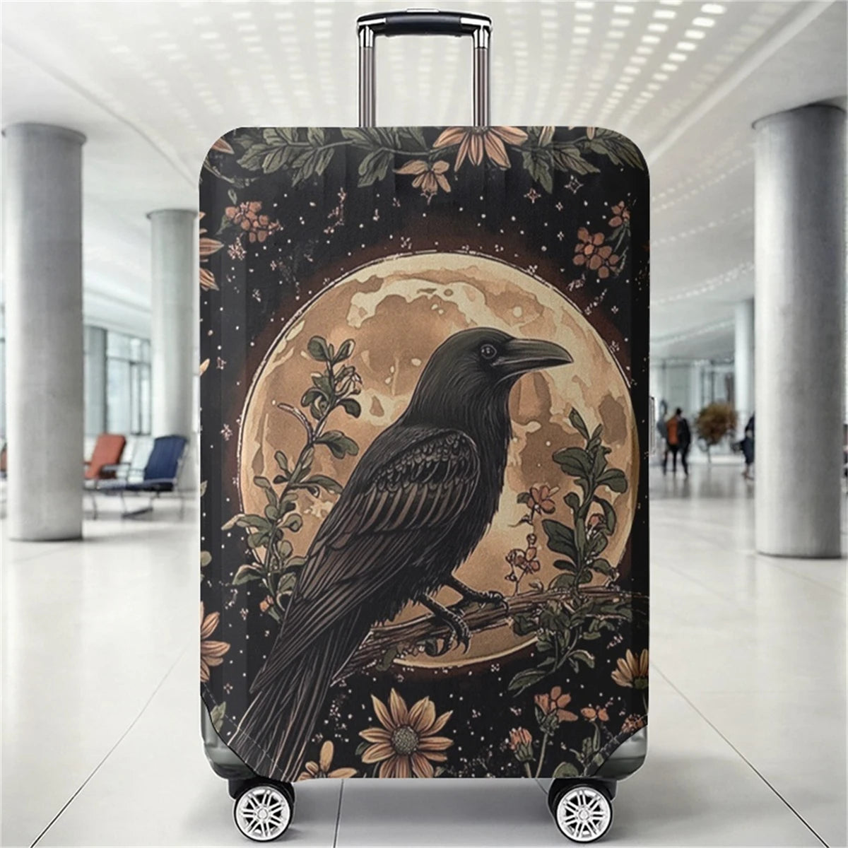 Moonnight Crow Flower Pattern Luggage Protective Cover, suitable for 18-32 inch luggage covers, luggage handle gloves, travel ac