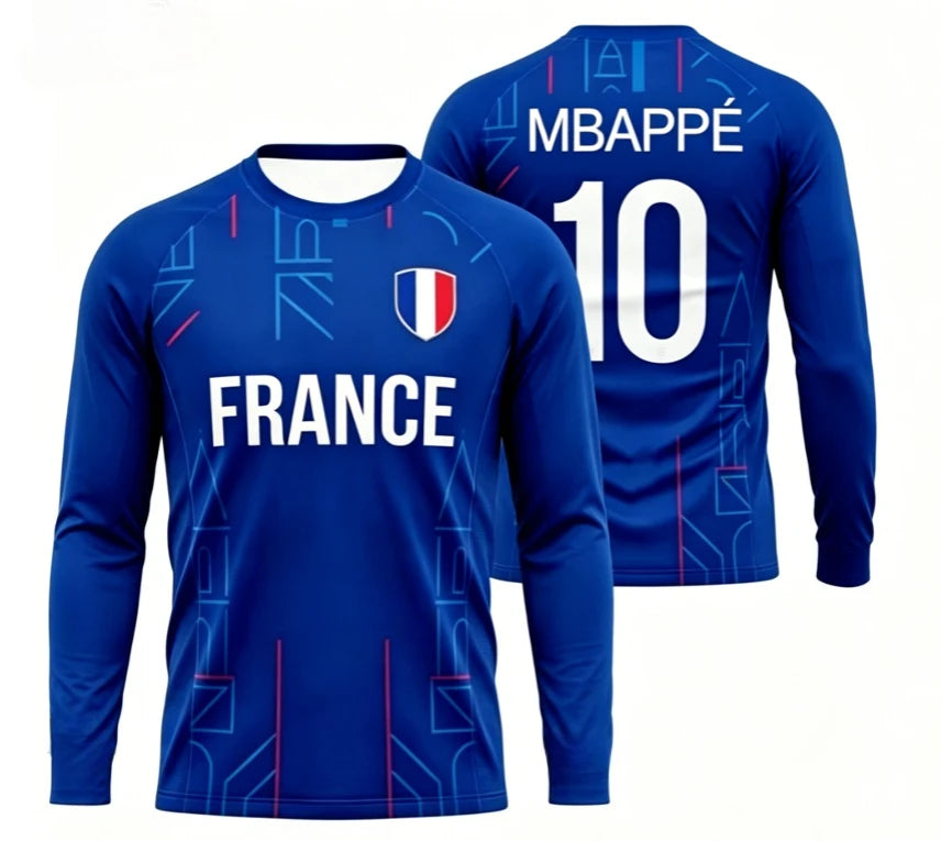 2026 round neck long sleeved T-shirt for men and women, breathable and quick drying 3D printed jersey for sports training