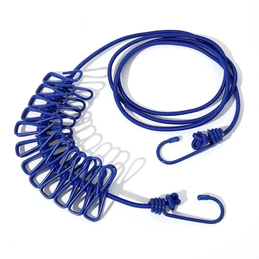 12 Non Slip Clips Windproof Elastic Travel Clothesline with Hook for Outdoor Camping Beach Dormitory RV Portable Drying Tools