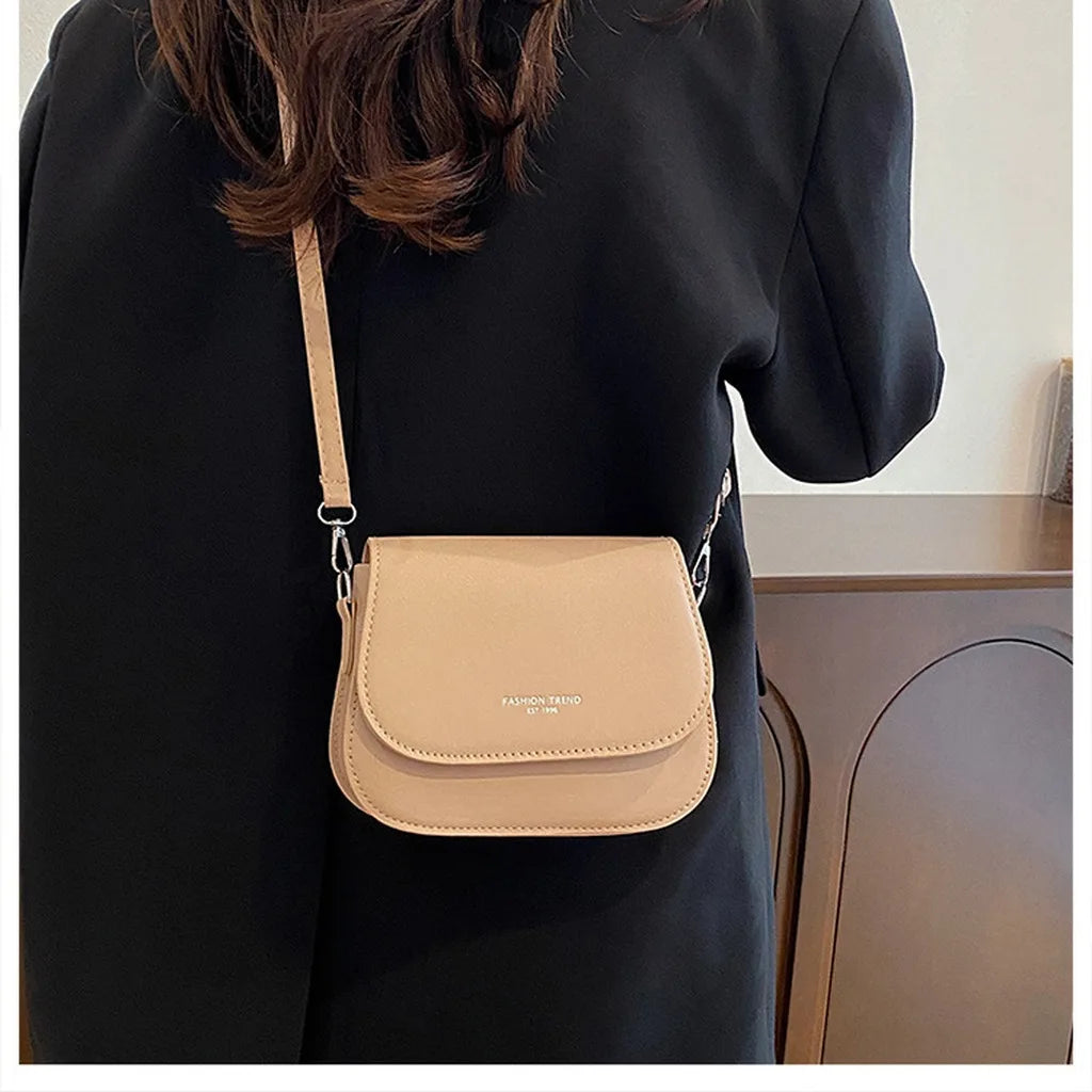 2026 New Fashion Saddle Shoulder Bag Women PU Leather Crossbody Bag Simple Solid Color Flap Messenger Bag Fashion Handbags Pouch