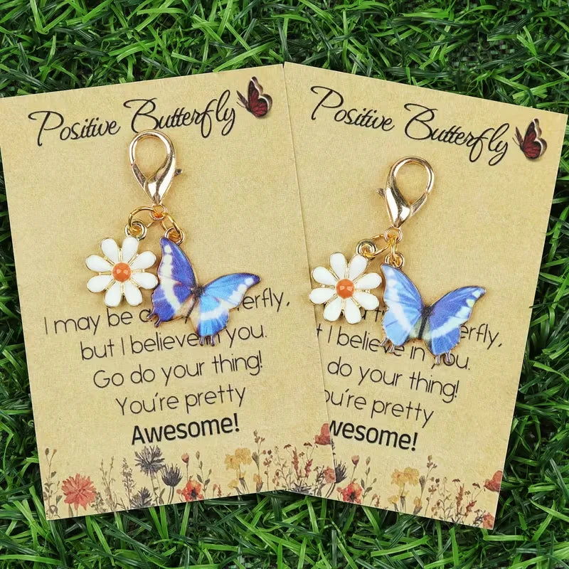 12-Piece Blue Butterfly Daisy Keychain Set DIY Bag Charms Key Rings Suitable for Parties, Self-Motivation, Gifts for Friends and Family, Key Ring Making, and Daily Keychain Decoration.