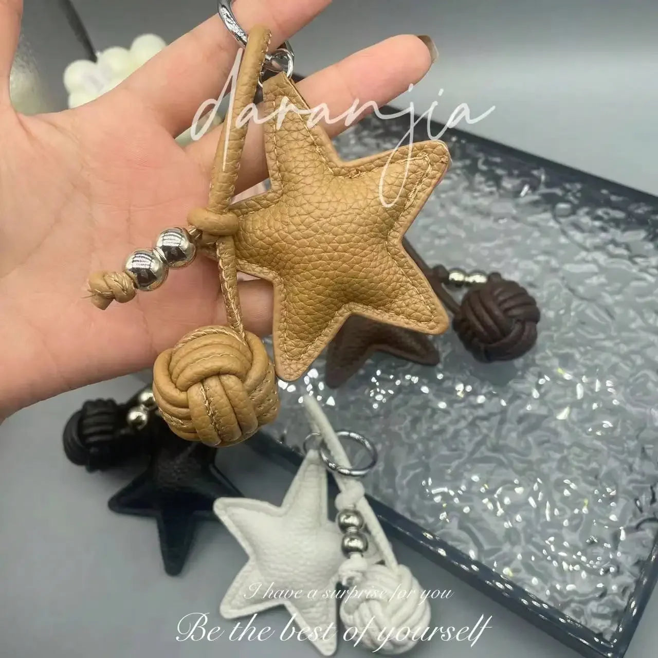 Star Woven Ball Keychain Bag Charm DIY Personalized Fashion Handbag Accessories for Women Small Gifts  Crossbody Bags Keychain